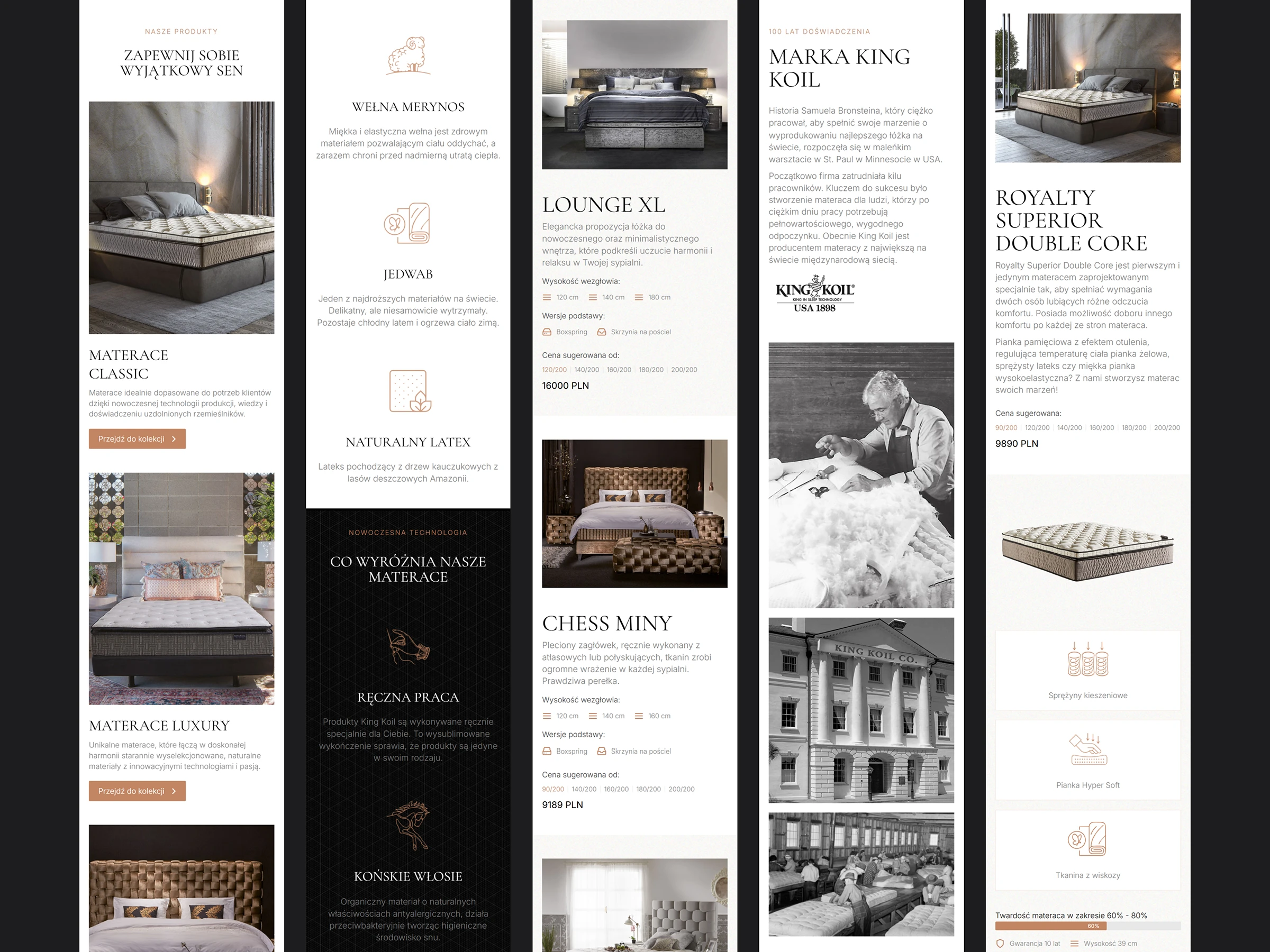 Projekt strony King Koil dla urządzeń mobilnych