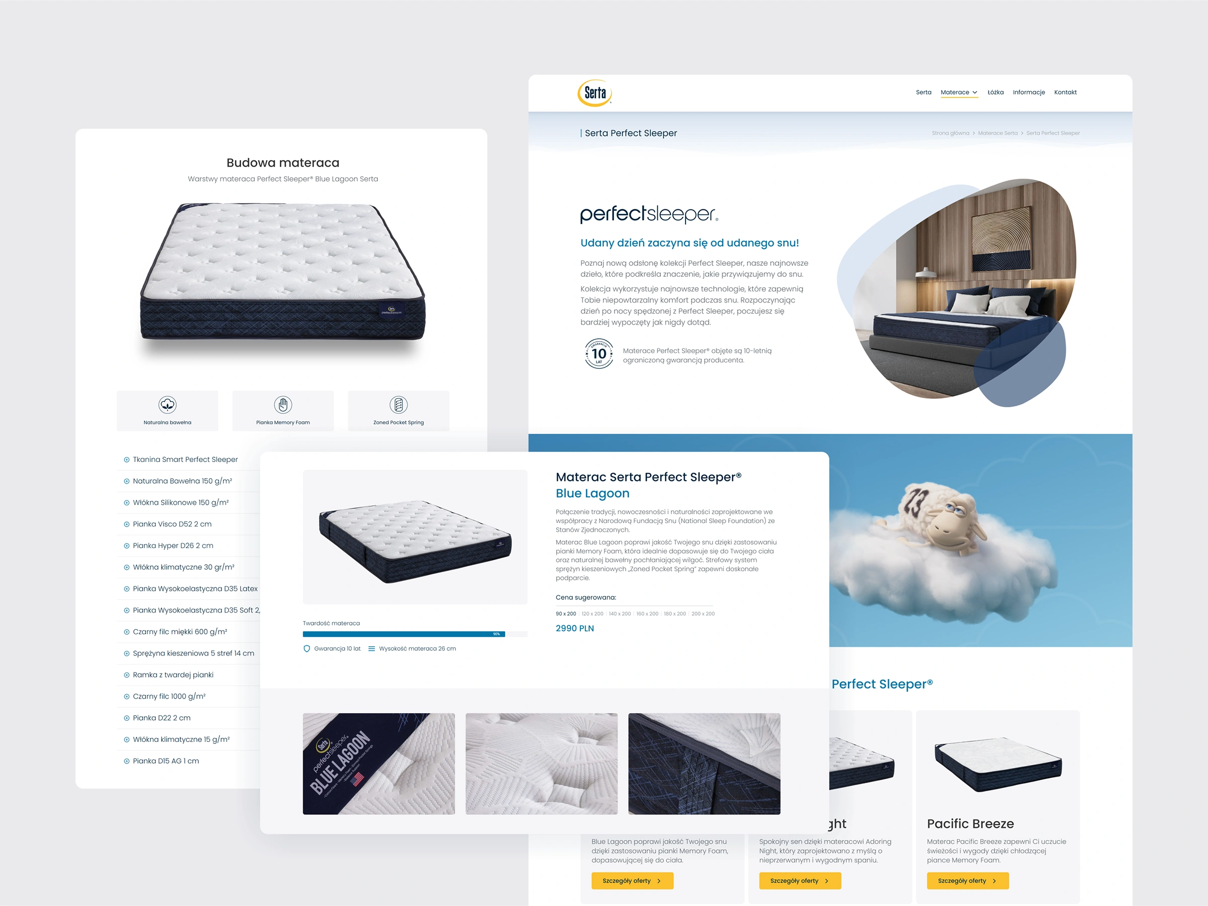 Projekt strony internetowej Serta widok produktu